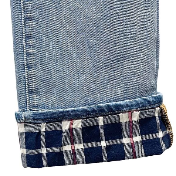 Driftwood Colette Straight Leg Boho Jeans Medium Wash Plaid Tartan Cuff Size 29 - Picture 9 of 14